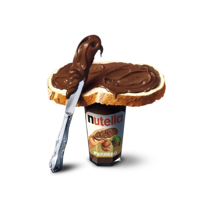 Campagne publicitaire Nutella des années 60 représentant le pot avec du pain et du Nutella.